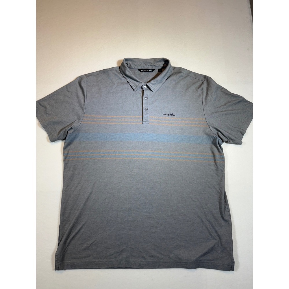 Travis Mathew Men's XXL Gray Striped Golf Polo Shirt Short Sleeve